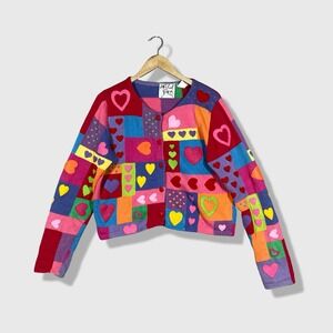 Michael Simon Cardigan Sweater Women S Multi Heart Patchwork Kidcore 90s Vintage